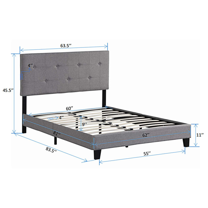Lit tapissier avec rangement, Grand, gris