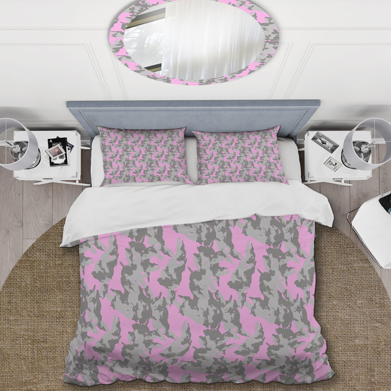 Camouflage rose et gris - ensemble de housse de couette abstrait - microfibre de polyester