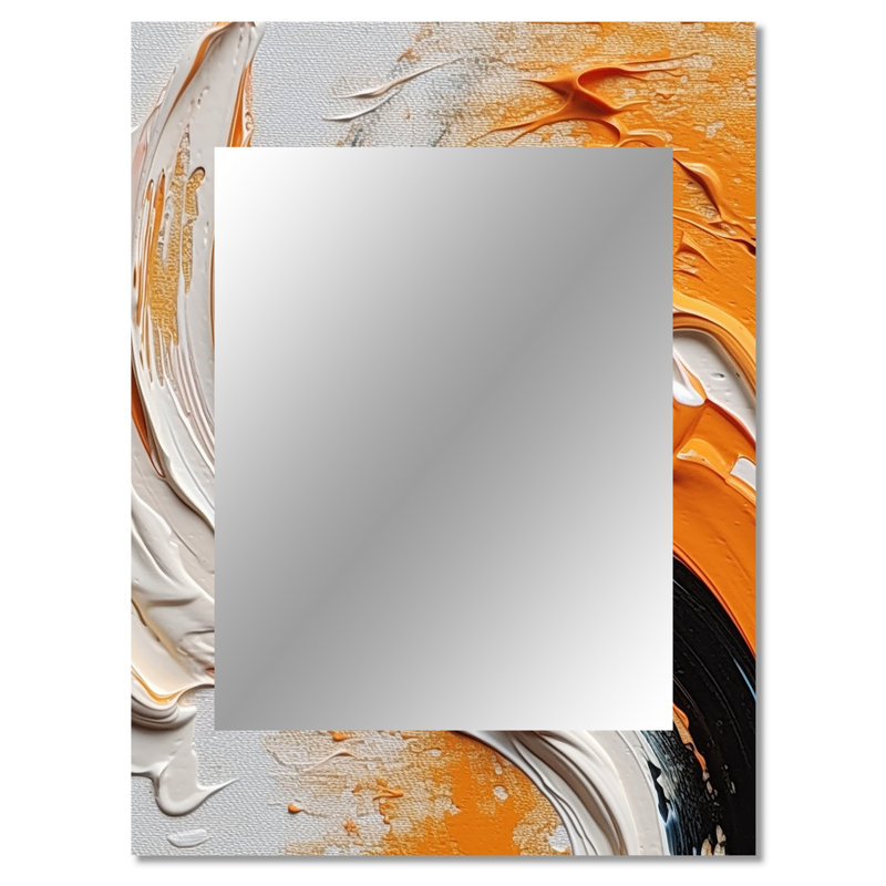 Orange and Black Mystic Spirals IV - Abstract Spirals Unique Wall Mirror, Orange Mirror, Printed Metal Art, 40" x 30"