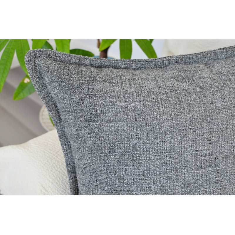 Gray Chenille Square Throw Pillow Covers with Piped Edges, Set of 2