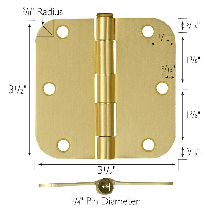 Charnières de porte à roulement à billes 3,5 po x 3,5 po H 3,5 po, Laiton satiné