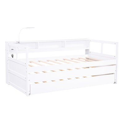 Twin Xl Daybed With 2 Trundles, 3 Storage , Port & , Wood, White, Space Efficient In Feature, Strong Wood Frame, Saving