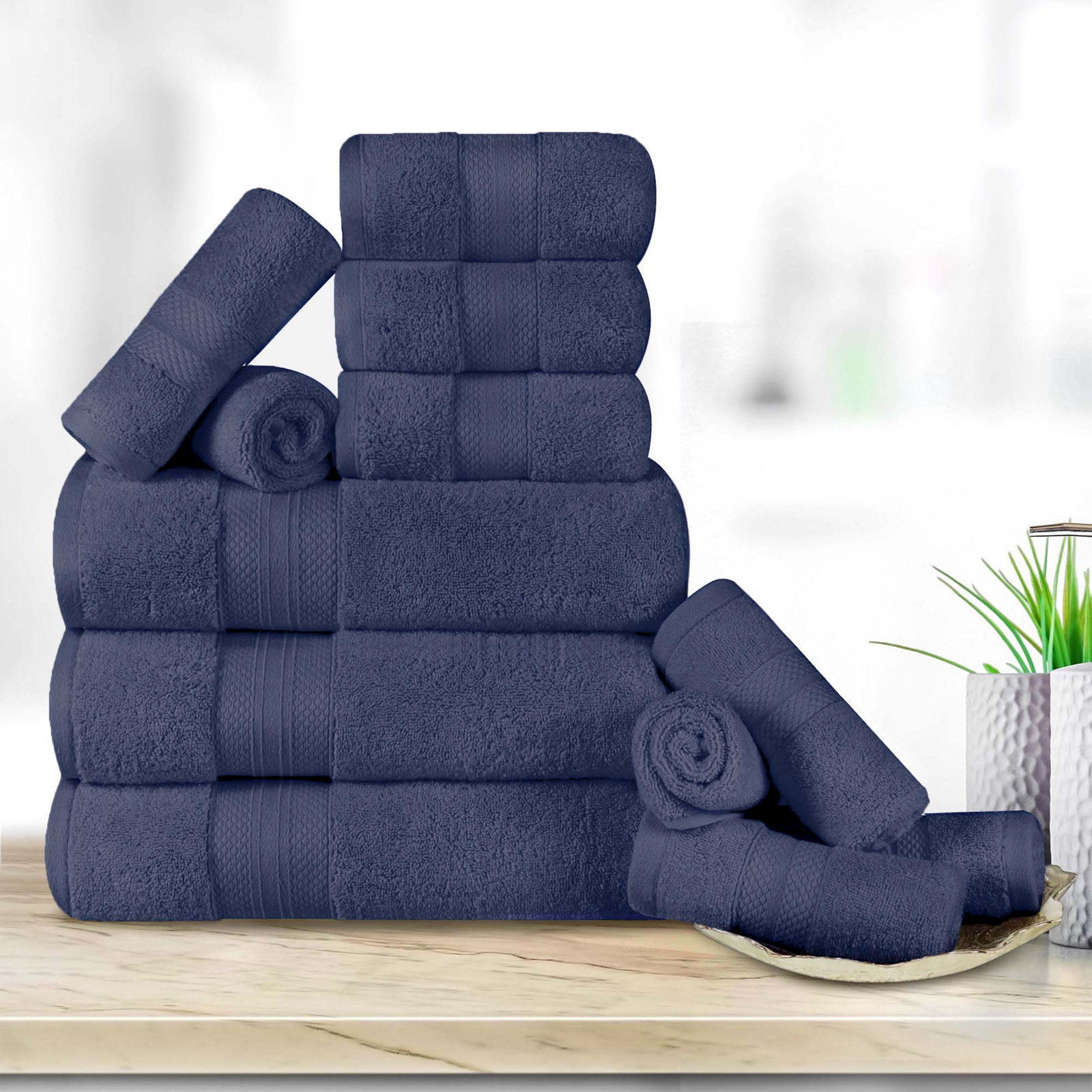 Finnian Ultra-Plush Heavyweight, 100% Turkish Towel Collection, Crown Blue, 12 Piece Towel Set