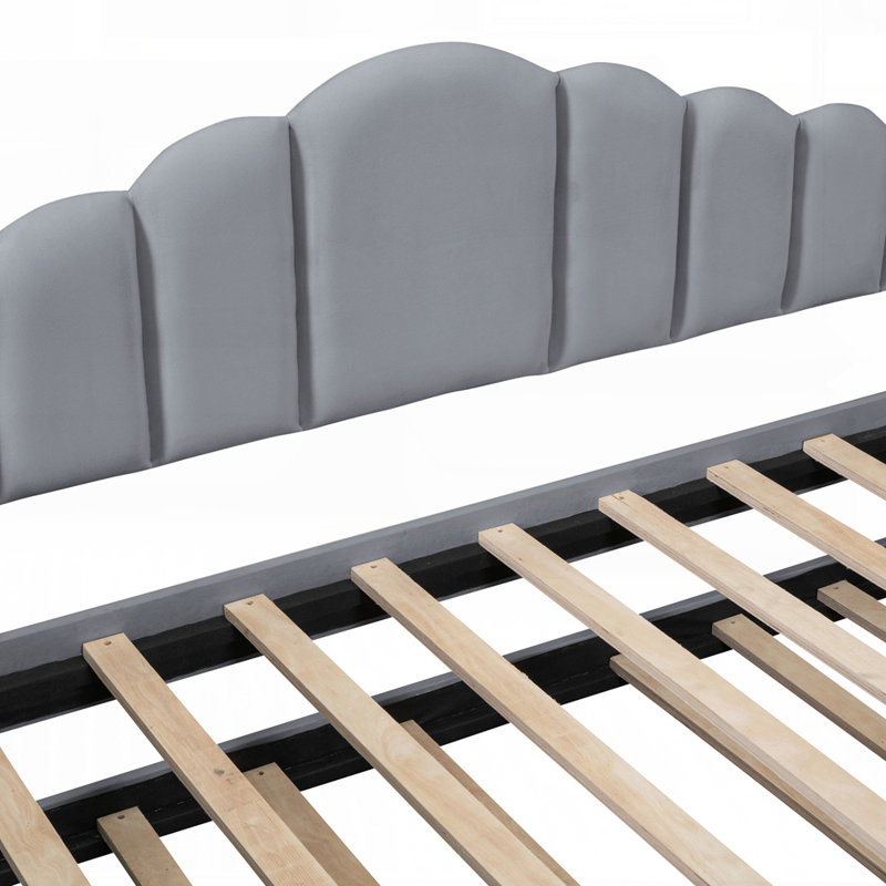 Lit de jour rembourré en velours avec canapé-lit et ports de charge USB Aucun sommier nécessaire, Gris
