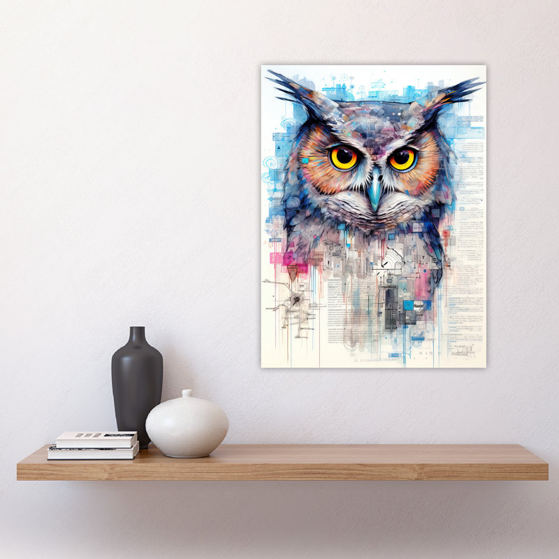 Wall Art Print Great Horned Owl Robot Hybrid Secret Military Schematic Futuristic Complex Arcane Manuscript Gift For Cave Poster