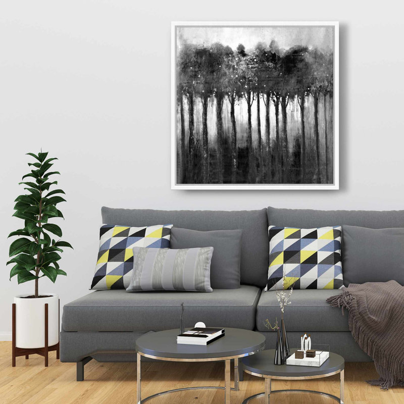 Arbres monochromes - Toile encadrée grise pour la décoration intérieure