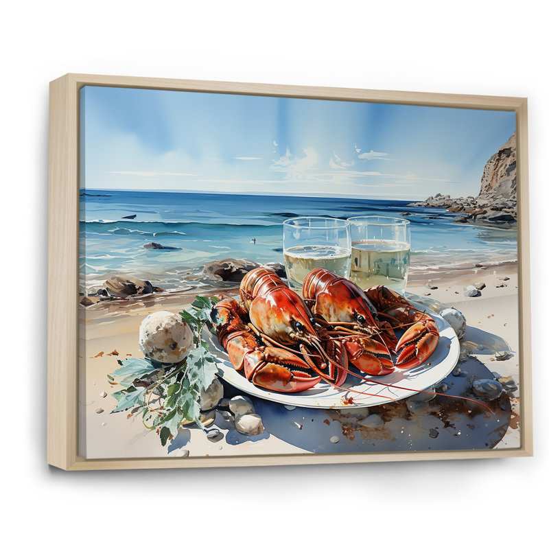 Assiette plate homard avec vue sur l'océan, Cadre naturel flottant, 24" H x 32" W