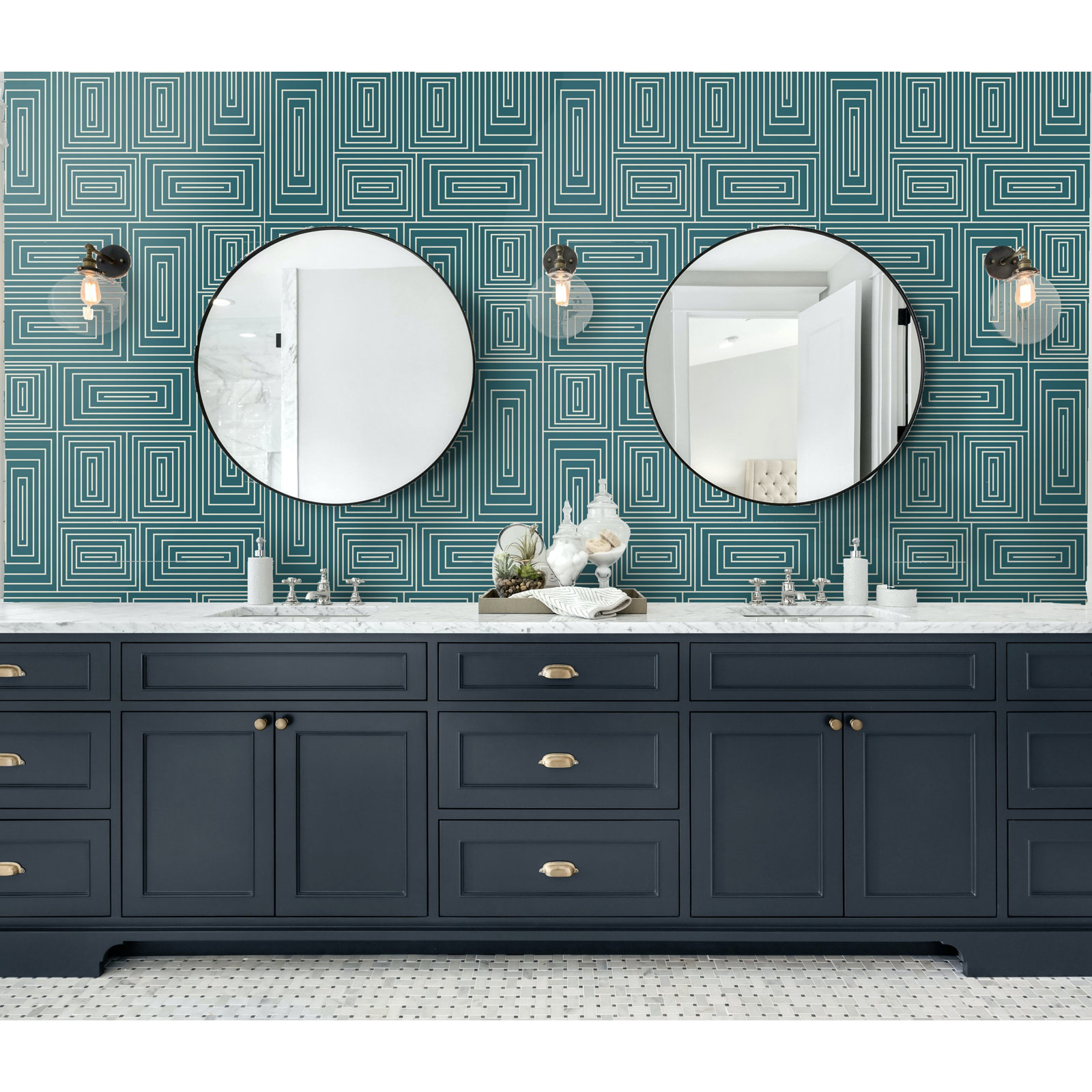 Nia Geometric Peel & Stick Wallpaper, Teal, Self-adhesive
