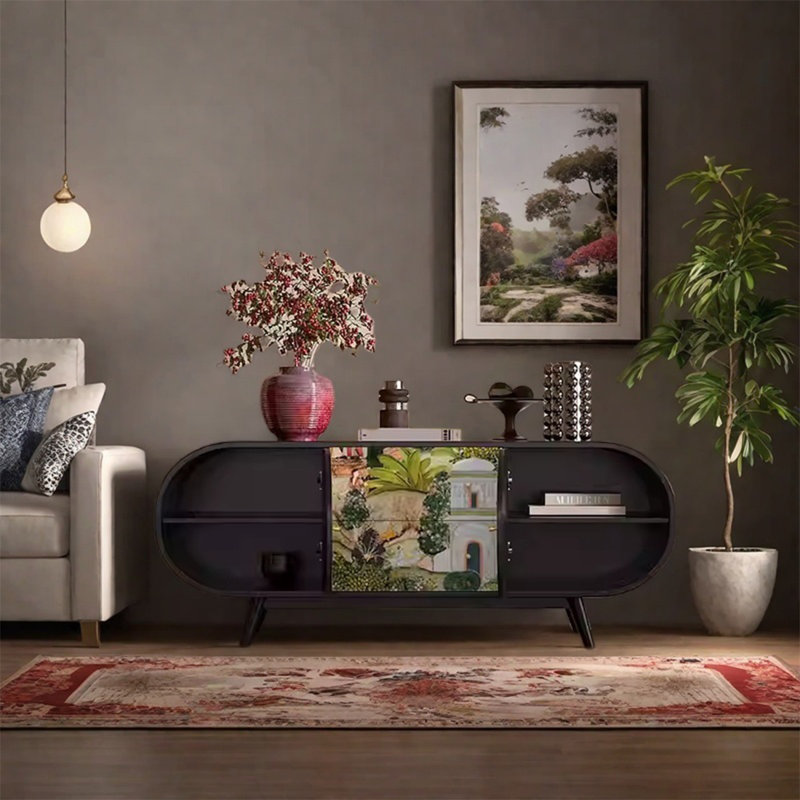 Buffet en noyer avec beaucoup de rangement, Noir, noir, noir, noir