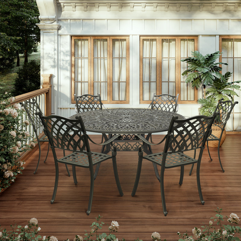 Astare 7 - Person Patio Dining Set Umbrella Hole Included Round Table