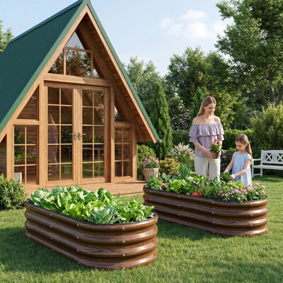 2 Pcs 10" Tall 4x2FT Raised Garden Bed Outdoor,Metal Planter Box for Planting Plants Vegetables