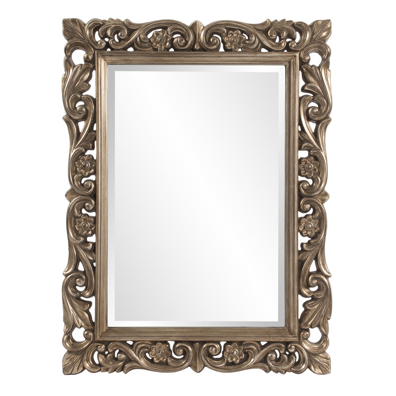 Traditional Ornate Framed Beveled Rectangular Accent Mirror, Antique French Pewter