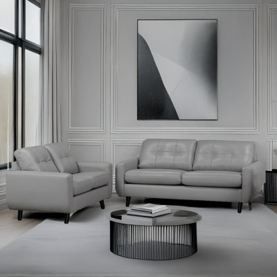 Tiena Leather Sofa & Loveseat Set, Grey