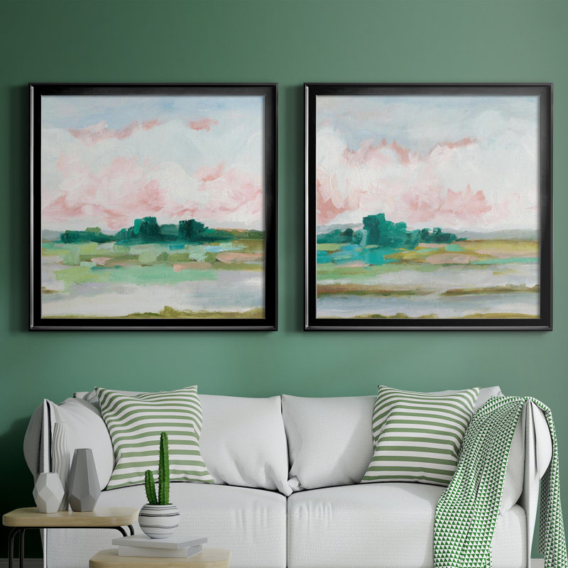 «Pink Marsh I», ensemble de 2 reproductions d'aquarelles conçues par J Paul, H 34,5 po x l 69 po, Toile encadrée, Noir