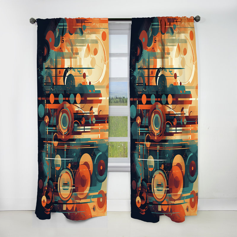 Panneau de rideau abstrait, motif occultant rétro bleu orange - Orange et bleu abstrait nostalgie II, L 52 po x L 95 po