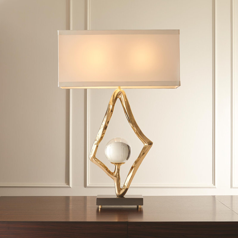 Abstract Lamp w/6" Crystal Sphere, Brass
