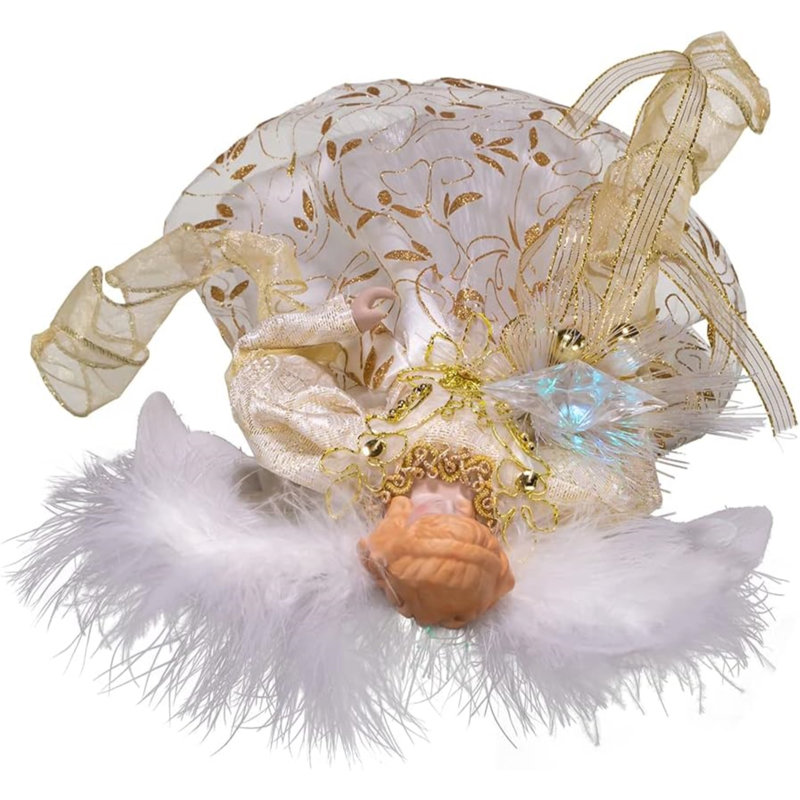 Elegant Gold and White Angel Tree Topper with Feather Wings