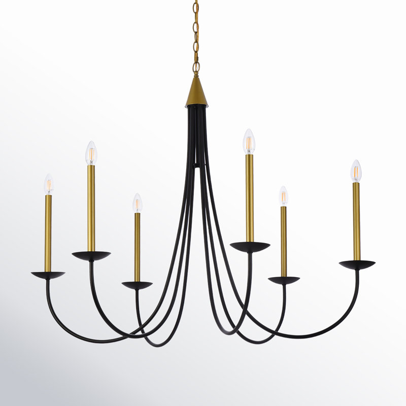 Baltray 6-Light Chandelier, Noir/laiton, H 35,3 po x l 42 po x P 42 po