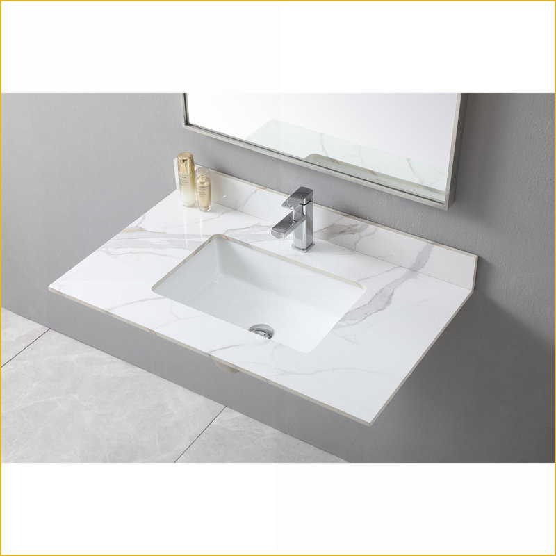Bathroom Vanity Top 37-Inch Carrara Gold Sintered Stone | Snow White Undermount Sink | Fits 36-in Cabinets | Sintered Stone | Snow White