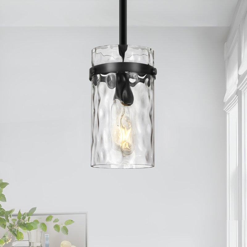 Levona 1 - Light 5.1" Wide Pendant with Hammered Glass for Kitchen Island, Matte Black, null