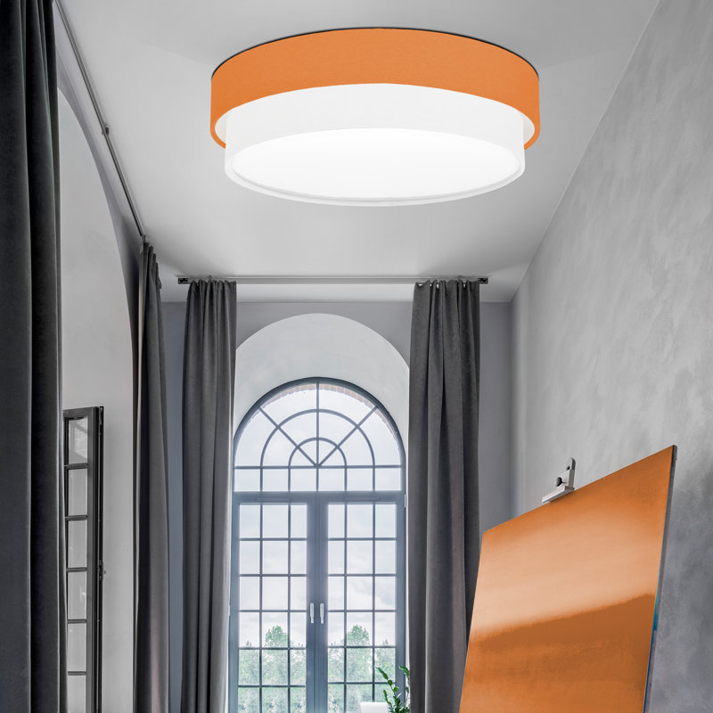 Avory Fabric Flush Mount, Orange / White