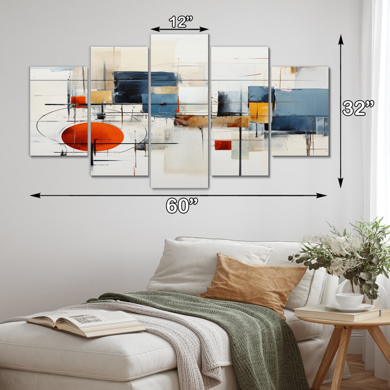 «Beige Minimalist Patchwork V», art mural abstrait, salon, 5 panneaux