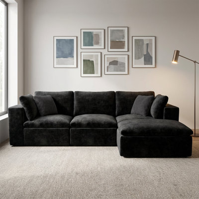 No Assembly Needed 4-Piece Boneless 108.3'' Corduroy Modular Sectional Sofa, L-shaped Plush Reversible Cloud-Like Couch with Ottoman