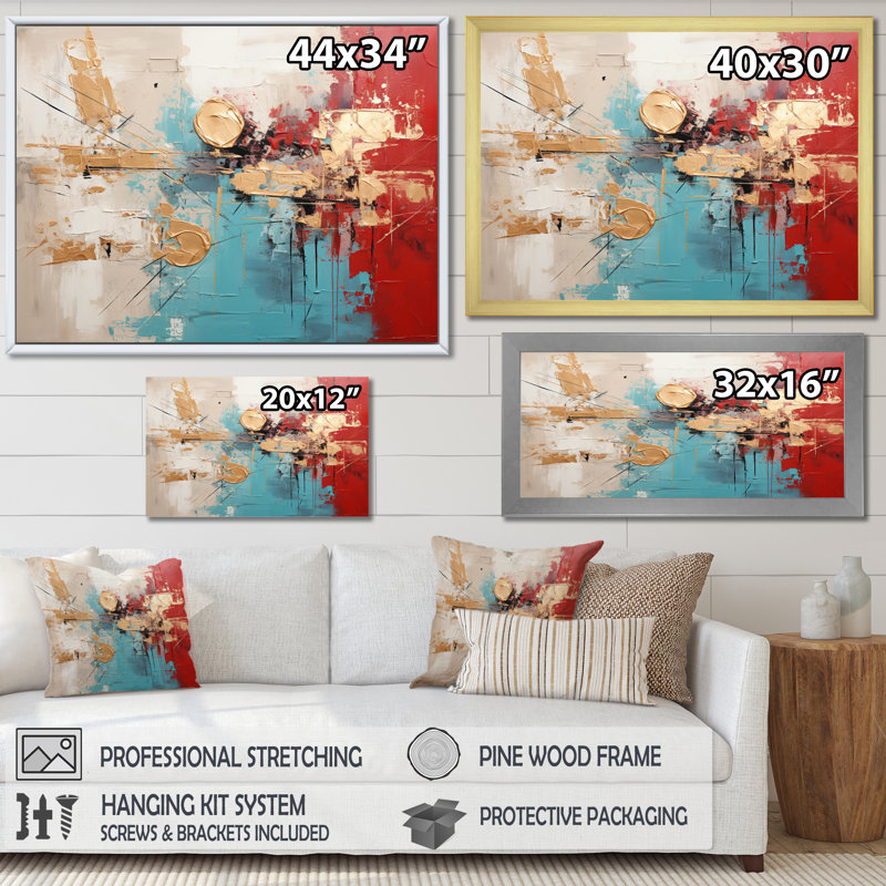 «Gerrie Gold Red Collage Majesty», art mural abstrait, H 12 po x l 20 po x P 1 po, Toile tendue