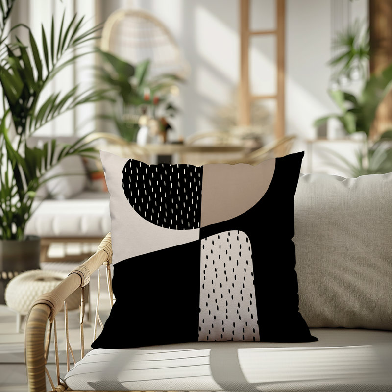 Coussin carré intérieur / extérieur pia, H 15 po x l 15 po, Beige / noir / blanc cassé