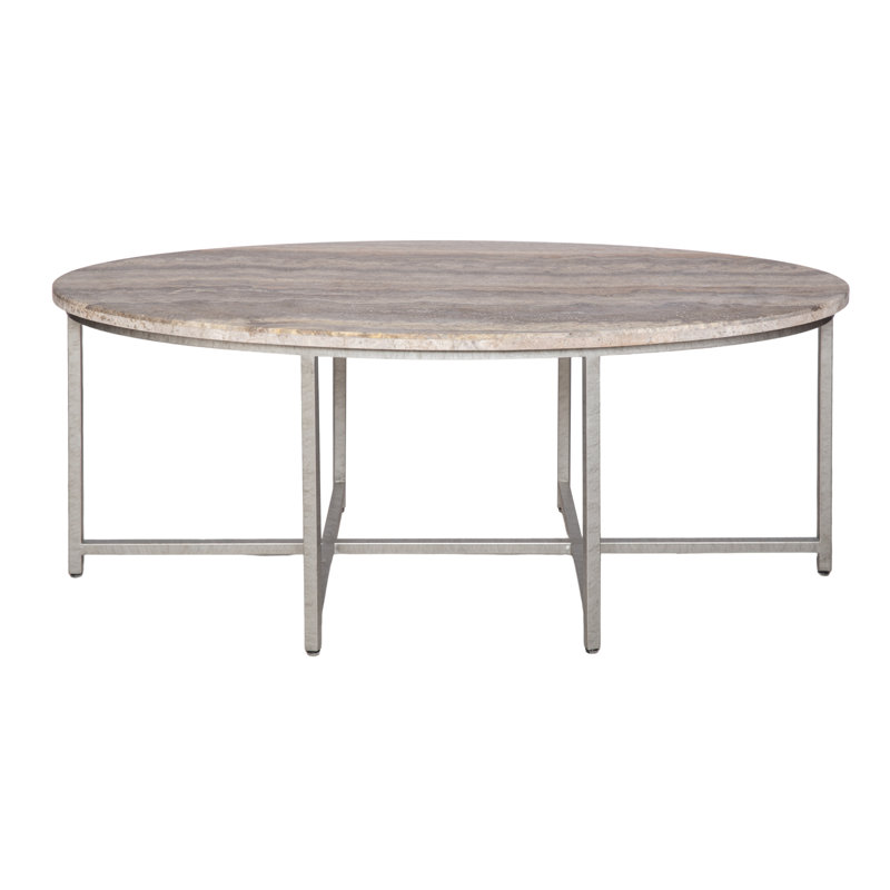 Marble Coffee Table, 18.5" H x 48" L x 26" W, Silver Travertine, Royal Silver