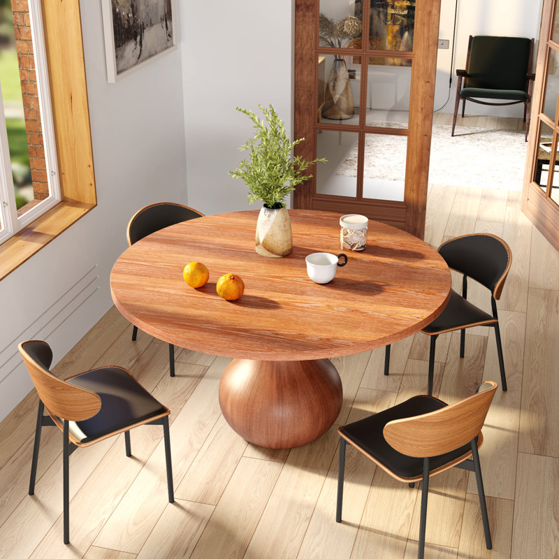 Ensemble de salle à manger 3/5/7-pièces Mid-Century Modern, 29.52" H x 39.37" W x 39.37" D, 7 pièces : table, 6 chaises, Noir