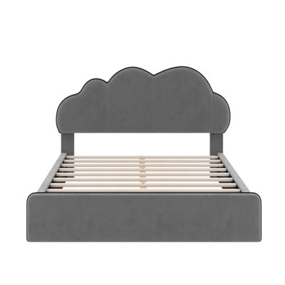 Queen Size Upholstered Platform Bed With Cloud-Shaped Headboard