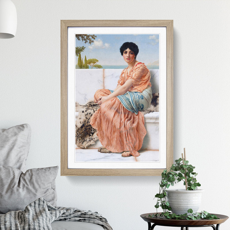 In the Days of the Sappho by John William Godward - Picture Frame Painting, 36cm H x 27cm W x 2cm D, Oak Framed