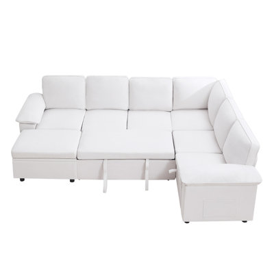 108" Modern U-Shape Sleeper Sectional - Modular 6-Seater Convertible Sofa with Pull-Out Bed & Storage Ottoman by Latitude Run