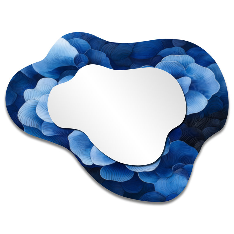 Bleu et blanc hydrangée Soundwave Hydrangea - miroir mural asymétrique hydrangée, miroir de coiffeuse traditionnel, imprimé sur métal
