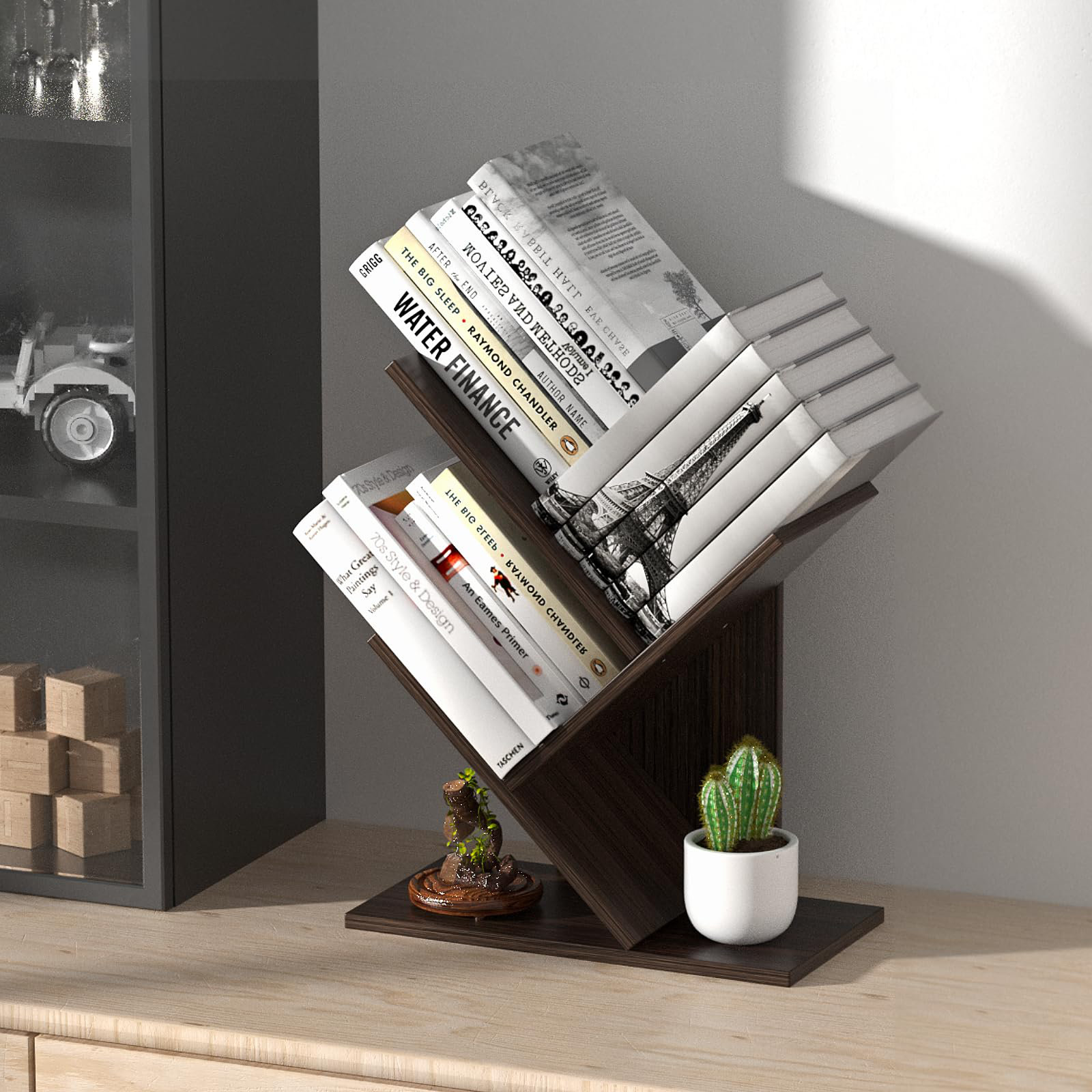 Latitude Run® 3-Layer Small Tree-Shaped Bookshelf Storage Rack Floor ...