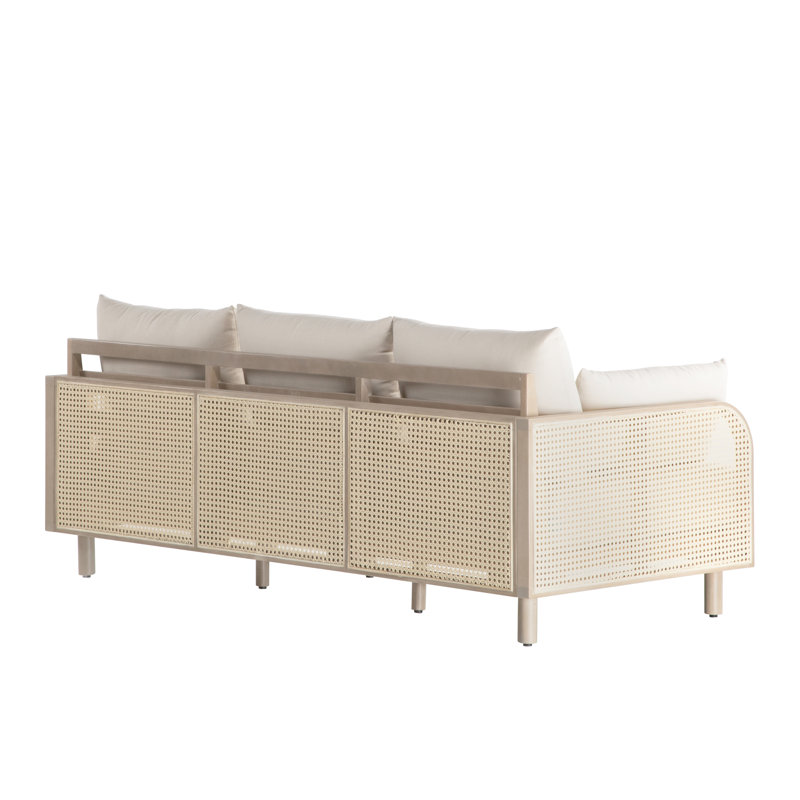Ensemble de conversation d'extérieur 4 pièces Wavefront en eucalyptus naturel et corde avec coussins, Naturel / naturel