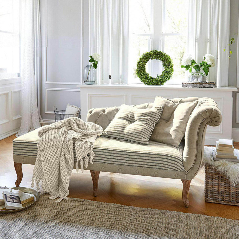 70.87"American-style mahogany queen-sized chair with blue horizontal stripes