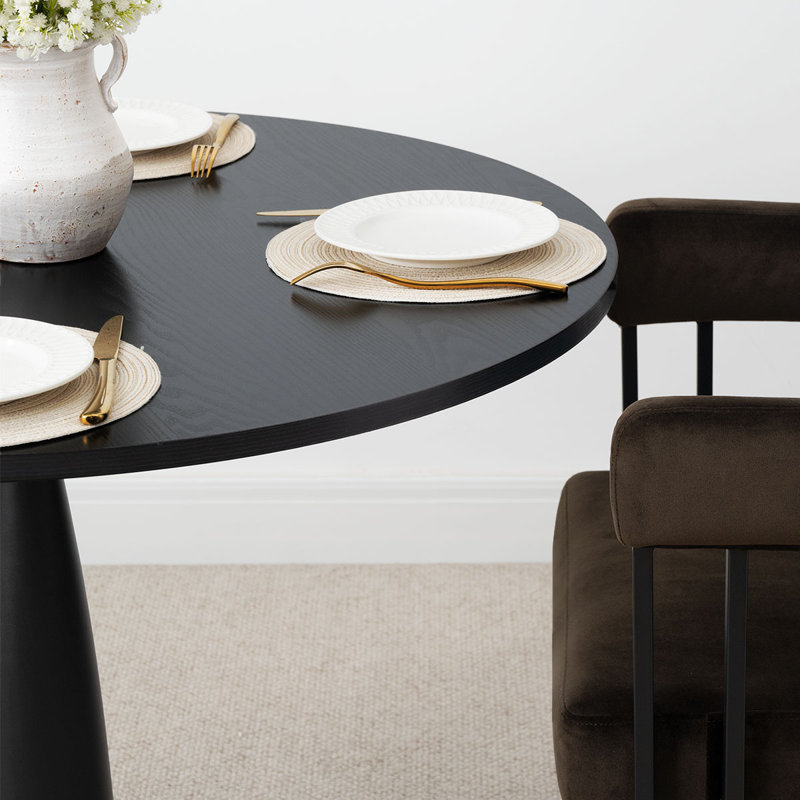 39.5" Round Desktop Pedestal Base Petite Black Dining Table, 29.5" H x 39.5" W x 39.5" D