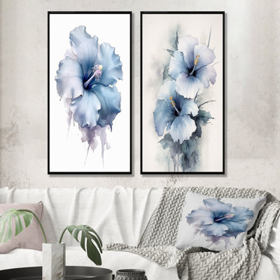 Bleu Hibiscus Harmony - Hibiscus Wall Art, ensemble de salon de 2
