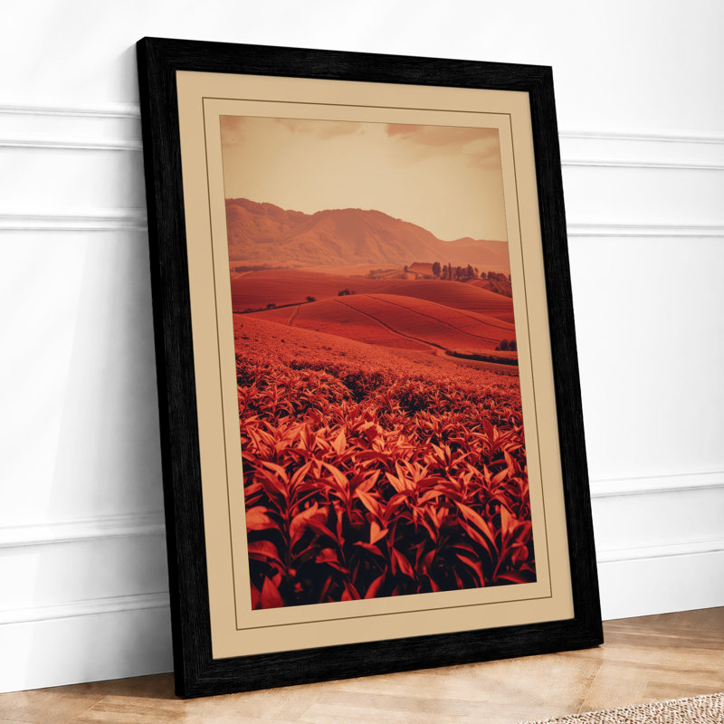 Crimson Fields And Mountains Vintage - Print, Black, A3 - 42.0 x 29.7 cm