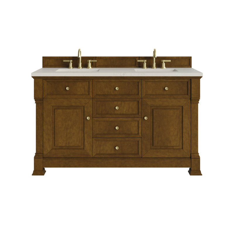 Meuble-lavabo double l 60 po Brookfield, Chêne miel, Siberian, À entraxe