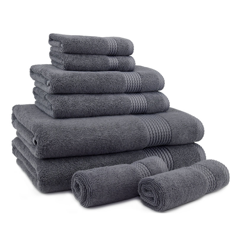 Adlena 8 Piece Turkish Cotton Towel Set, Dark Gray
