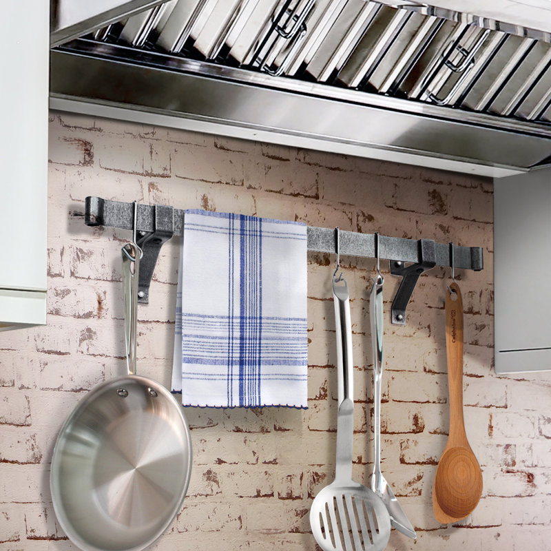 Premier Handcrafted Wall Mounted Pot Rack, 2" H x 36" W x 25" D, Stainless Steel