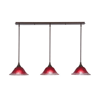3 Light Stem Hung Linear Pendalier Shown With Crystal Glass