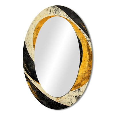 Yellow And Black Spiraling Opulence I - Large Oval Wall Mirror On Metal
