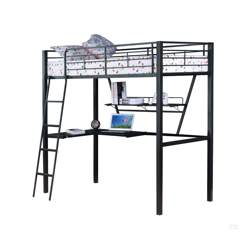 Lit mezzanine simple avec bureau et finition noire