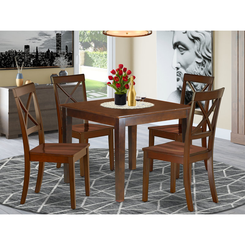 5 Piece Dining Table Set for 4 Includes a Square Kitchen Table and 4 Dining Room Chairs, Mahogany, 5