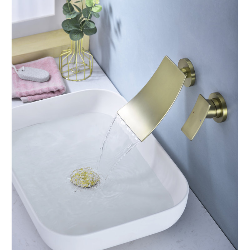 Wall Mount Widespread Bathroom Faucet, Gold