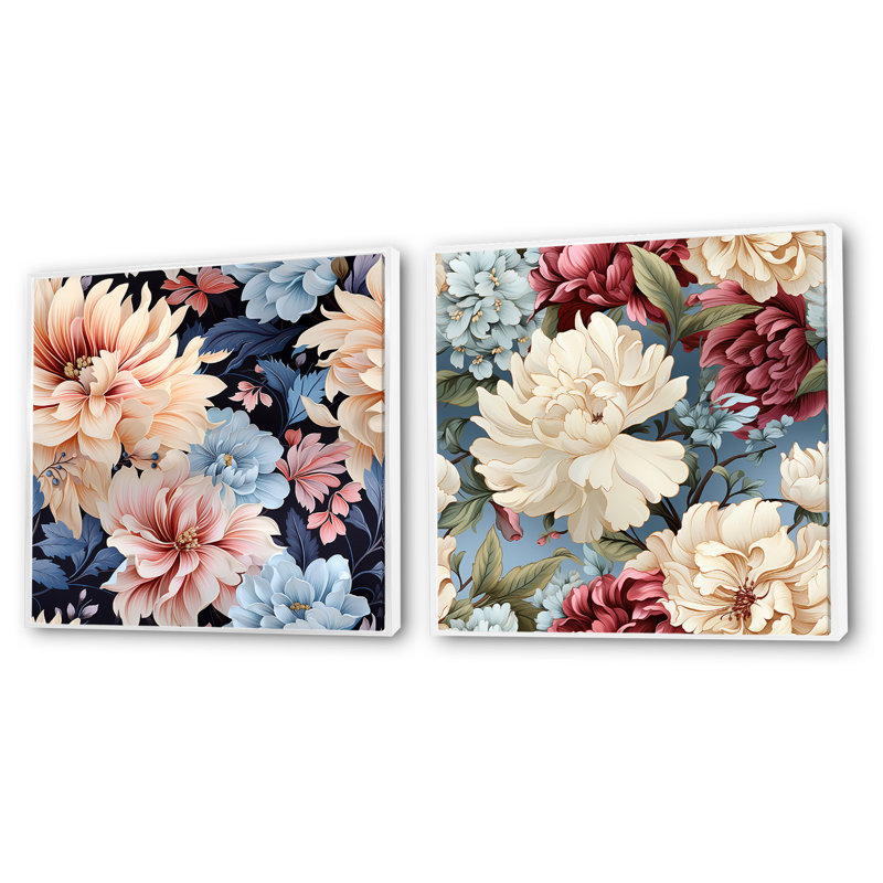 Louca - Ensemble de 2 collages floraux carrés, Cadre flottant blanc, H 30 po x l 61 po